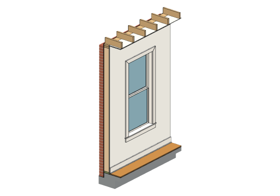 3D model of the Window opening detail — 3'-0" x 6'-0" single hung · slab · switchable wall, insulation and cladding