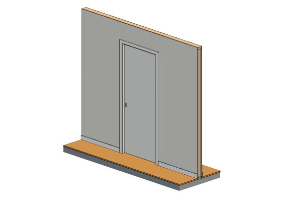 3D model of the Interior door opening detail — prehung passage door · nonbearing or bearing partition · on slab