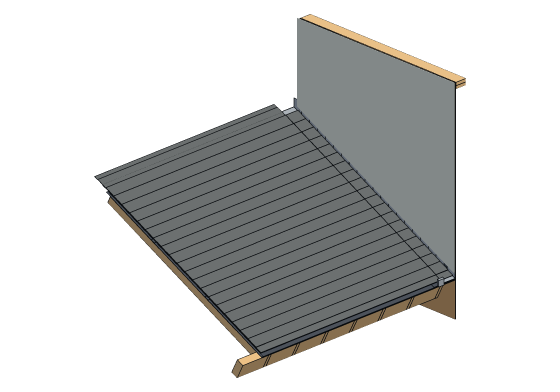 3D model of the Roof-to-wall intersection detail — sidewall · step flashing · counterflashing · kickout