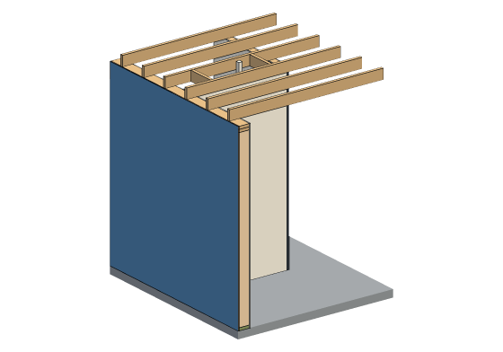 3D model of the Interior partition detail — nonbearing · tee, corner and fireblocking · on slab